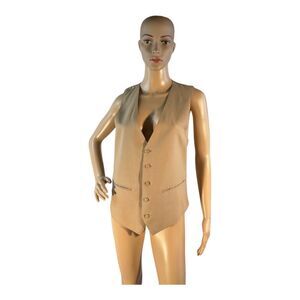 BB Women’s Beige Sleeveless V-Neck Vest Jacket Size M